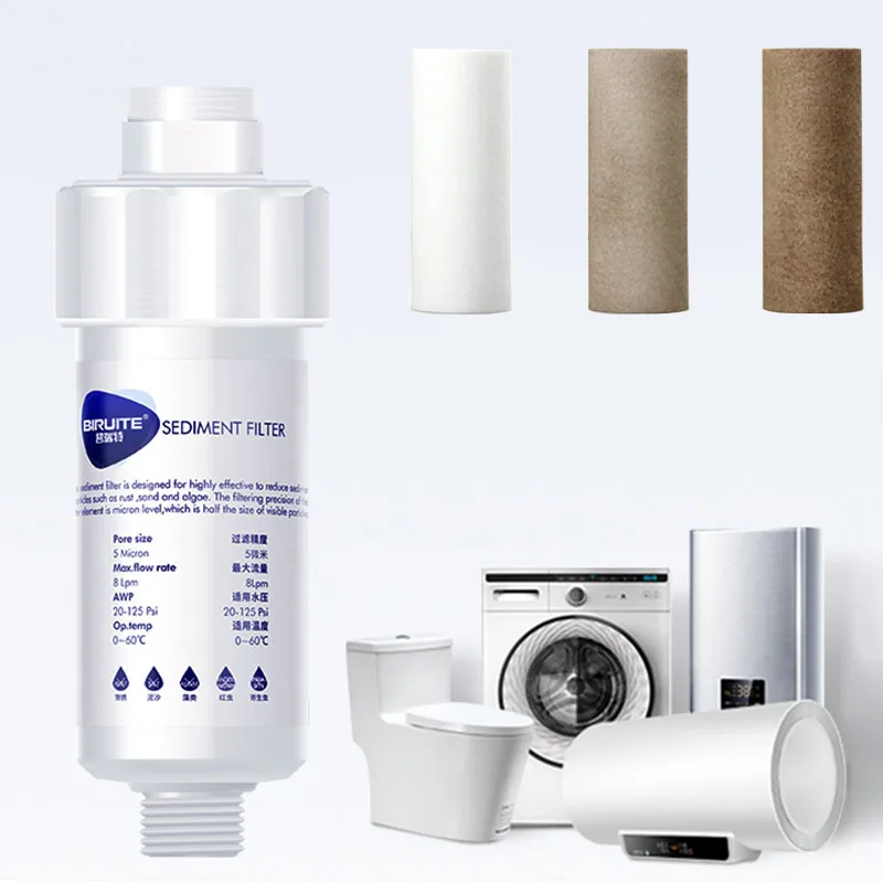 Brass L-Shape Sediment Water Pre-filter - 4 Cotton Cores For Dishwashers & Washing Machines