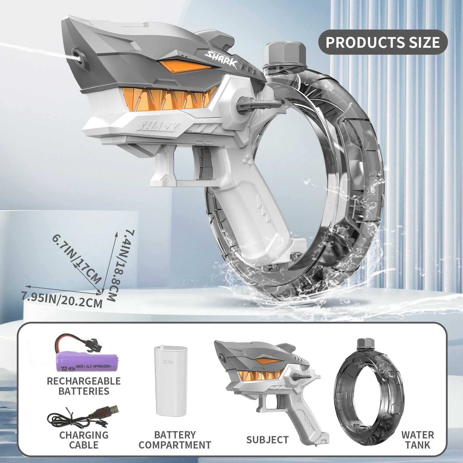 2024 New Poly Ring Electric Repeater Water Gun Toys for Children Spraying High Pressure Mechanical Shark Splash Water Festival 4