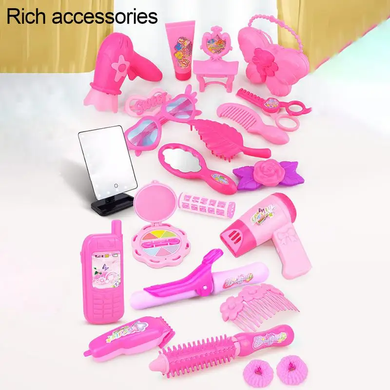 Pretend Play Kid Make Up Toys 25/32PCS Pink Makeup Set Princess Hairdressing Simulation Toy for Girls Dressing Cosmetic