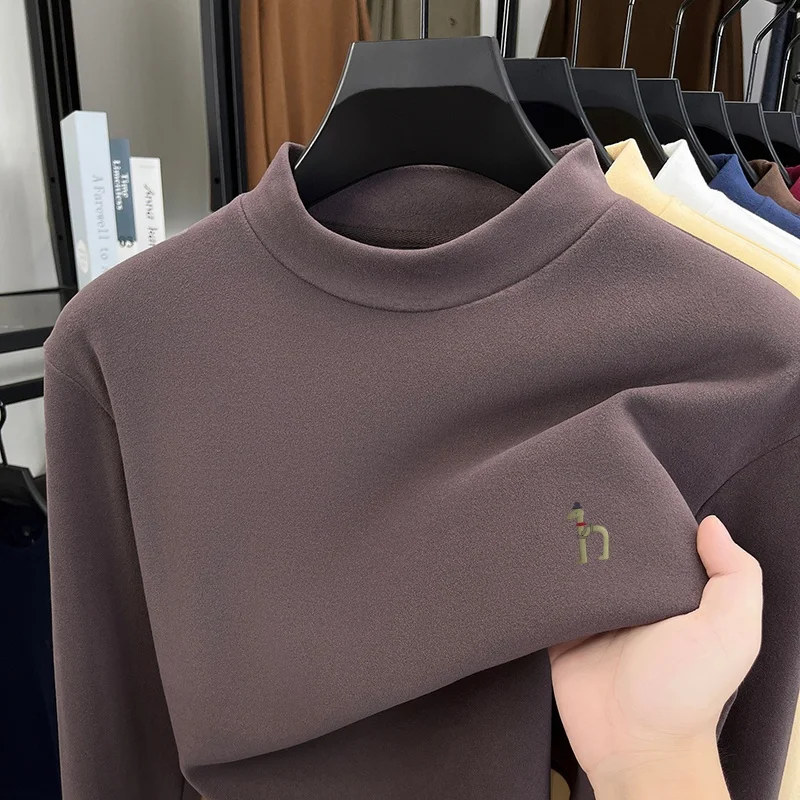 Herbst Winter Neues Herren Halbhoher Kragen Samt Langarm-T-Shirt Luxusqualität mit Hundemotiv Warmes Unterhemd Lässige Herrenbekleidung – Detail 9