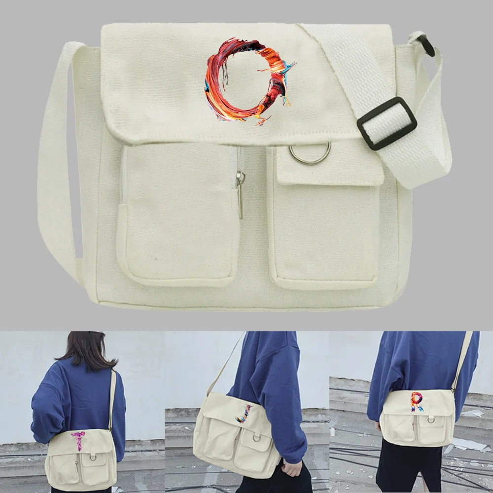 Unisex Messenger Bag Shopping Fashion Shoulder Large Capacity Tote bag Cross Bags paint initial name Series Canvas Crossbody