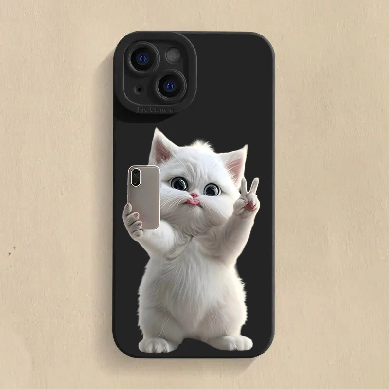 Cute Cat Pattern Silicone Phone Case For iPhone 17...