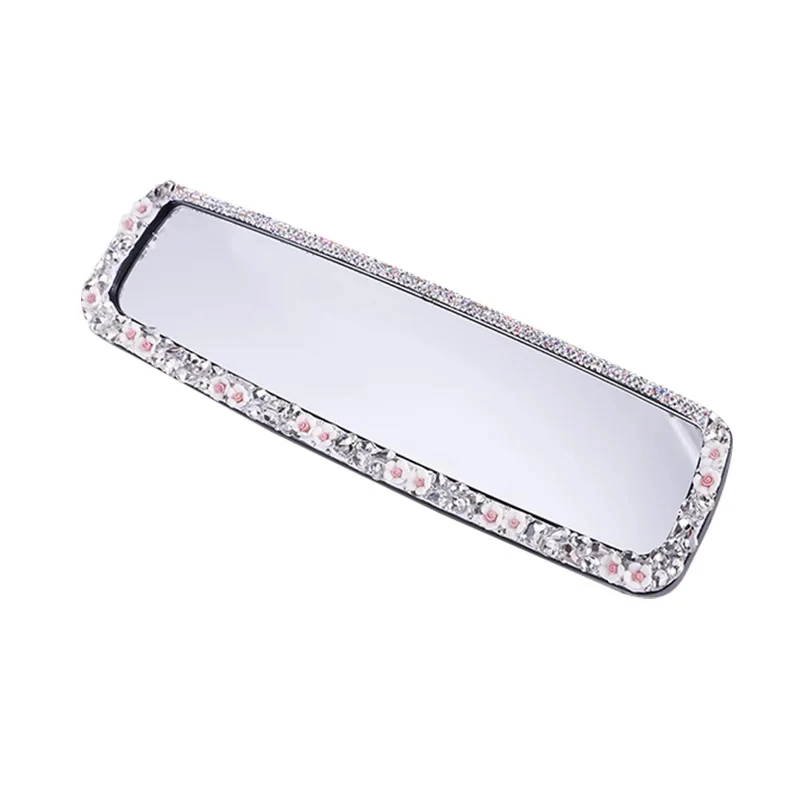 Bling Rhinestone Car Rear View Mirror with Flowers Decor Crystal Diamond Rearview Mirror Covers Auto Bling Accessories for Women