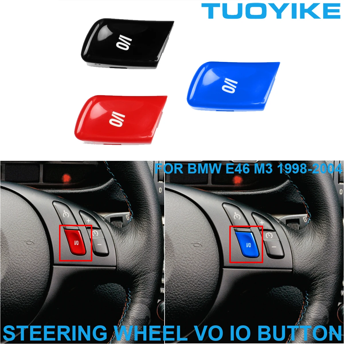 bmw 오디오버튼 ABS 자동차 핸들 VO IO 푸시 키 스위치 버튼 트림 커버 교체, 블랙 레드 블루, BMW 3 시리즈 E46 M3 1998-2004 bmw 오디오버튼 ABS 자동차 핸들 VO IO 푸시 키 스위치 버튼 트림 커버 교체, 블랙 레드 블루, BMW 3 시리즈 E46 M3 1998-2004