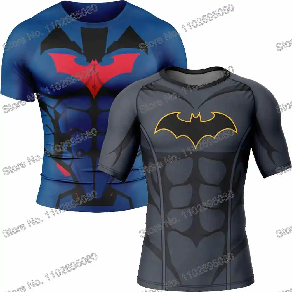 Bat Comics Surf Clothing BJJ MMA Rash Guard Short Sleeve Diving T-Shirt Tight Swimwear Summer Beach Floatsuit GYM Tops rash guard surfing swimsuit
