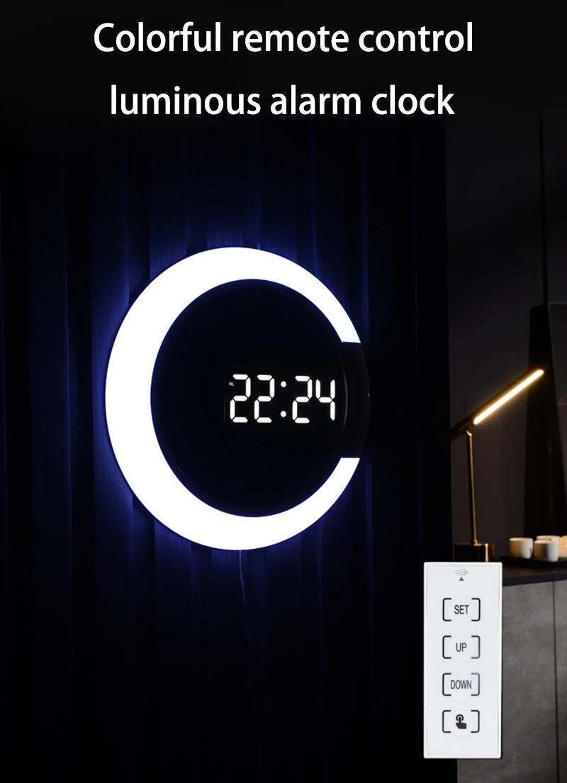 3D LED Wall Clock Digital Table Clock Alarm Mirror Hollow Wall Clock Modern Design Nightlight For Home Living Room Decorations