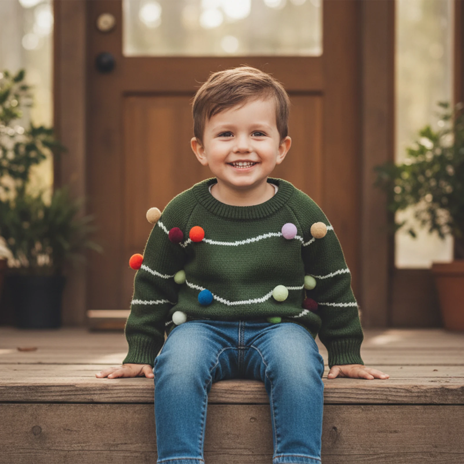 6-36개월  소녀 소년 크리스마스 스웨터 긴 소매 니트 풀오버 탑스 펠트 볼 장식 크리스마스 점퍼 탑스