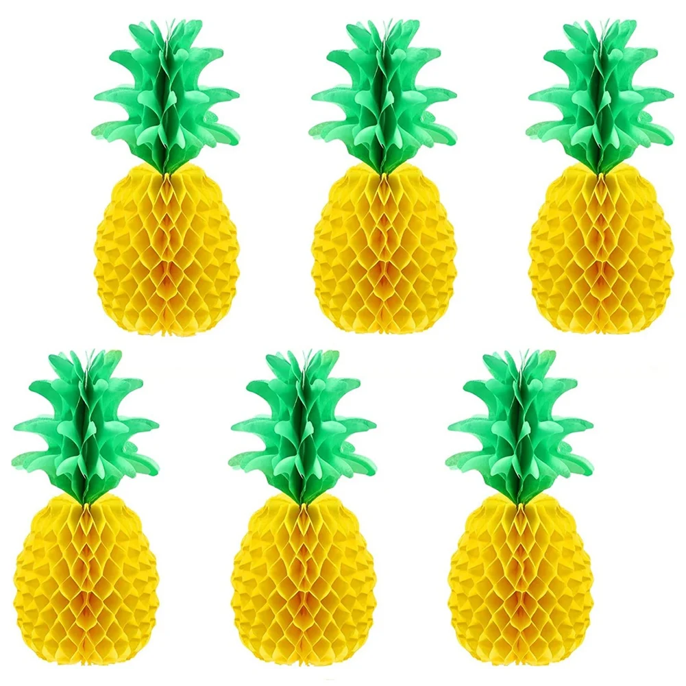

6 Pieces 14 Inch Pineapple Honeycomb Centerpieces Tissue Paper Pineapple Table Hanging Decorations for Tropical Party