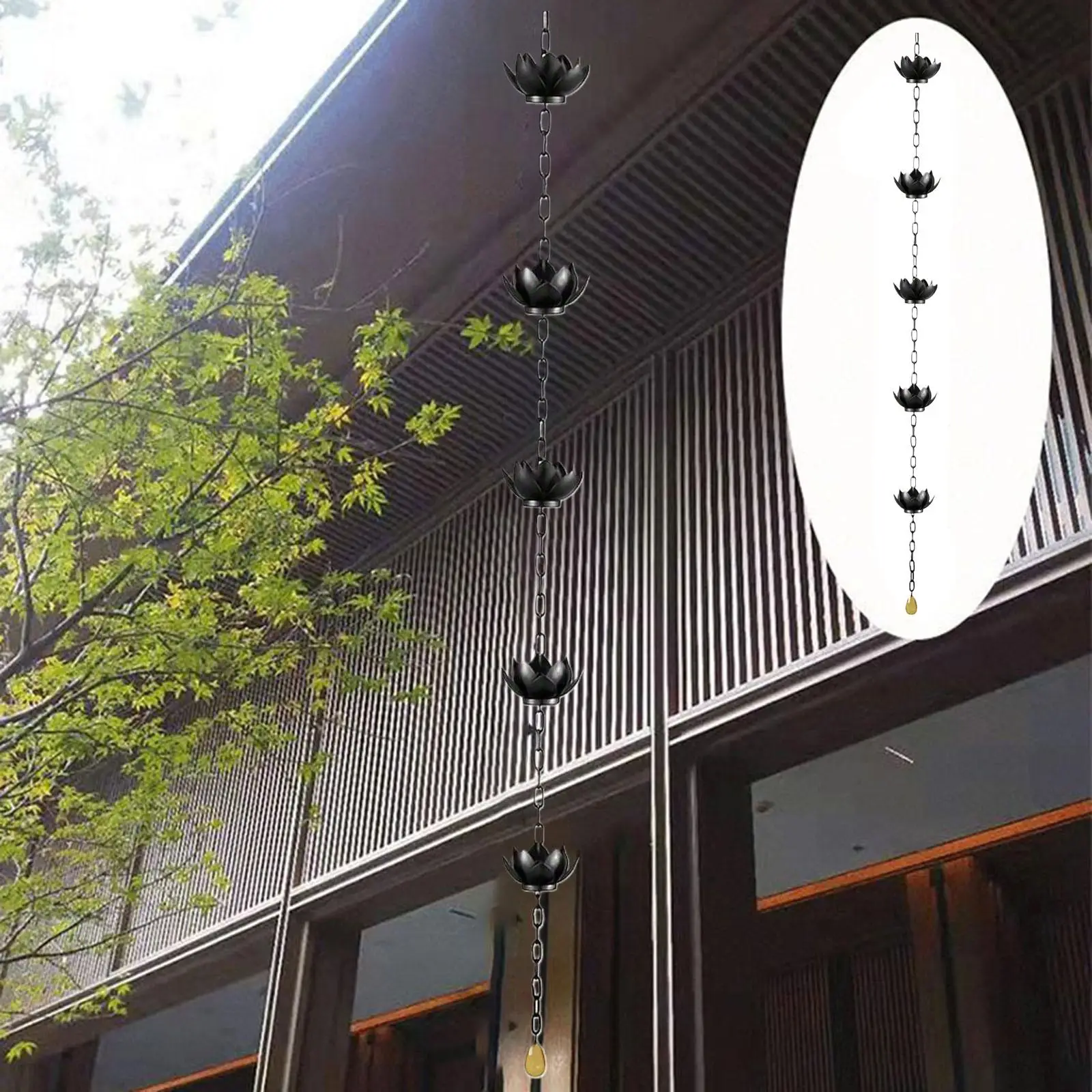Lotus Rain Chain Vintage Hanging Rainwater Catcher for Yard Garden Outside
