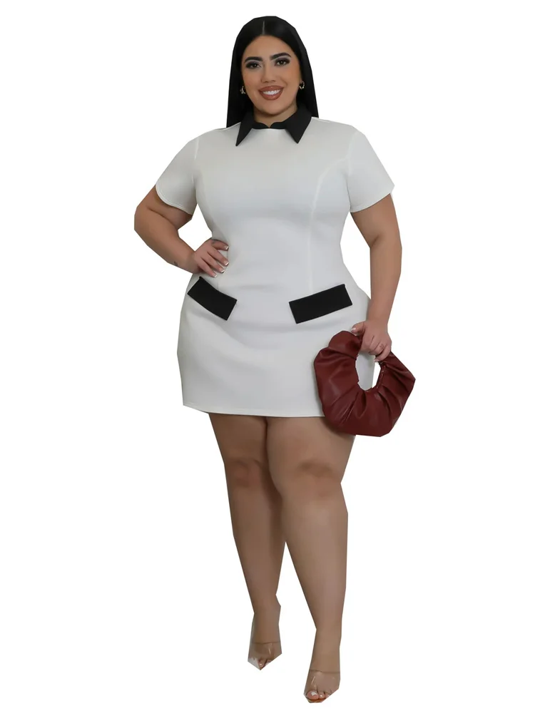 Wmstar Plus Size Dresses for Women Bodycon 2025  Sweet Elegant Black White Patchwork Summer Mini Dresses Wholesale Dropshipping
