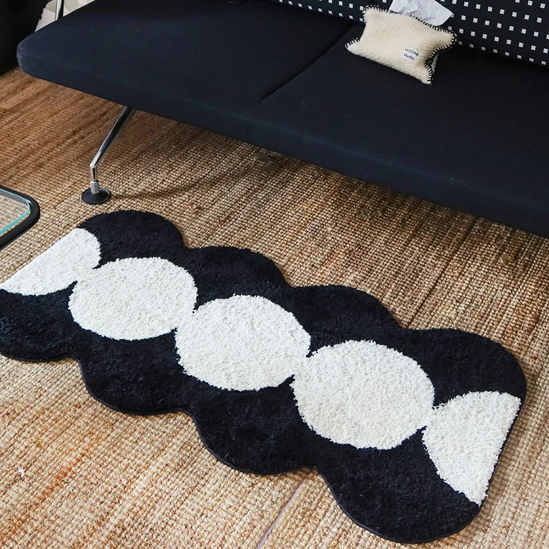 

Black White Rectangular Tufted Rug Soft Fluffy Tufting Bedside Blanket Carpet Rugs Bedroom Decoration Mat Entry Door Mat 양탄자