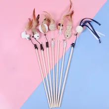Pet Cat Toy Products Wood Funny Teaser Toys Natural Mouse Animal Feather Cat Wooden False Mouse FunPlaying Color Random 1PC