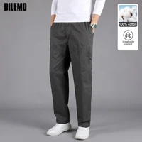 Premium 100% Cotton Anti-wrinkle Non-ironing Straight New Brand Spring Fall Breathable Casual Fashion Long Pants Men Trousers