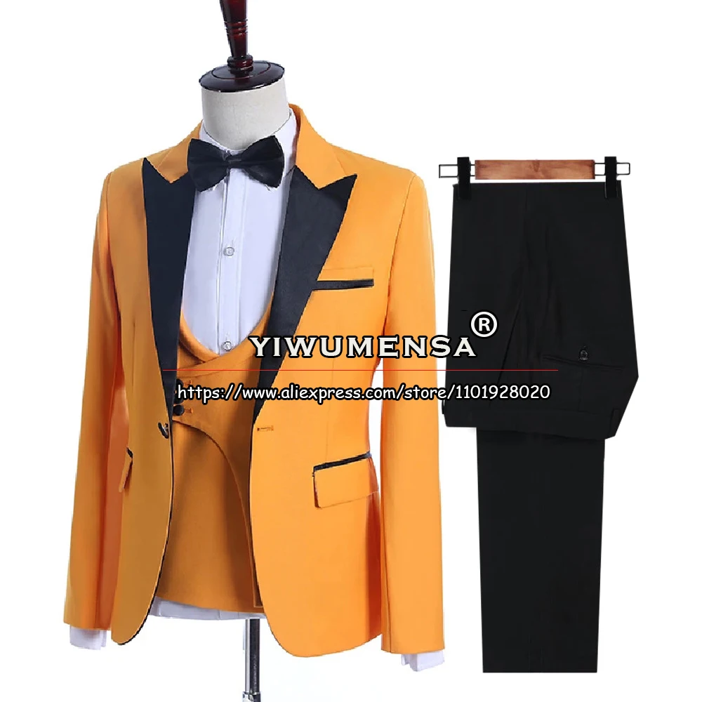 

Classic Suits Men For Wedding Black Peaked Lapel Blazer Vest Pants 3 Pieces Set Groom Tuxedo Business Prom Party Dress Tailored