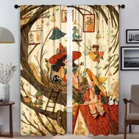 Autmn Girl Kitchen Curtains 2 Pieces Elegant Room Curtains for Living Room Shades Tulle for Bedroom Blackout Curtain Partition 1