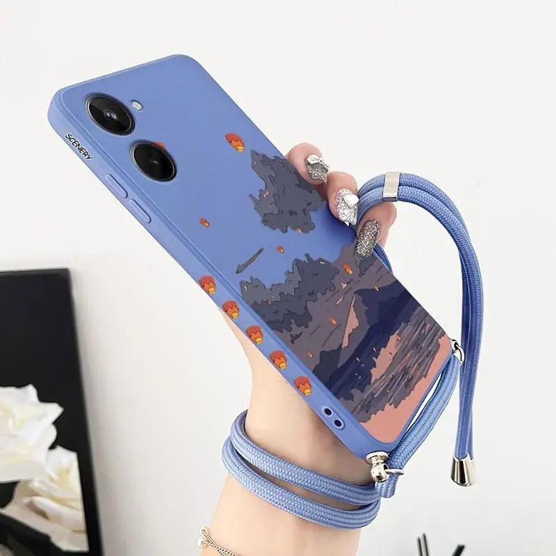 

The Sunset Hillsa Crossbody Lanyard Silicone Phone Case For OPPO Realme 10 9 9i 8 8i 6 Pro Plus C35 C30 C31 C25 C25S C20 Cover