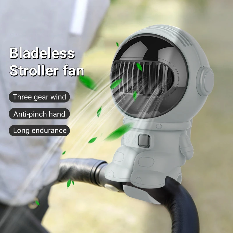 

Mini Portable Bladeless Stroller Fan USB Rechargeable 4000mAh Battery Astronaut Clip Fan Home Office Desktop Air Cooling Fan