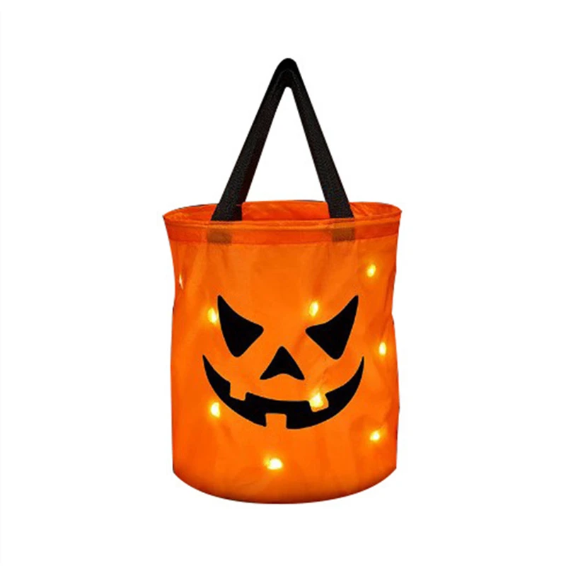 LED Light Halloween Trick or Treat Bucket Pumpkin Candy Bags Collapsible Halloween Basket for Thanksgiving Party Gift Basket