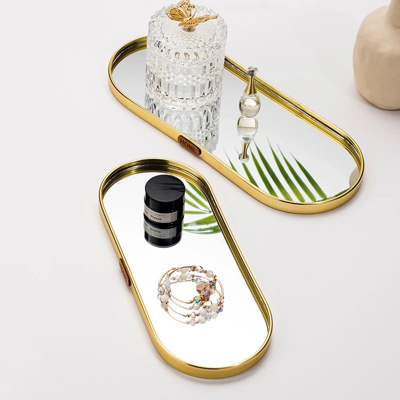 Nordic Gold Mirror Tray Light Luxury Home Jewelry Tray Rectangular Storage Simple Table Decoration Ornaments Shooting Props