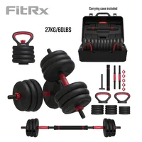 FitRx SmartBell Gym, 60 lbs. 4-in-1 Adjustable Interchangeable Dumbbell, Barbell, and Kettlebell Weight Set, Black