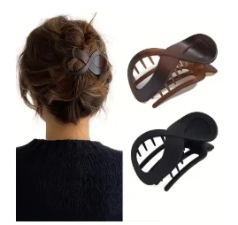Elegant Matte Hair Clips - Set of 2, Large Neutral Design