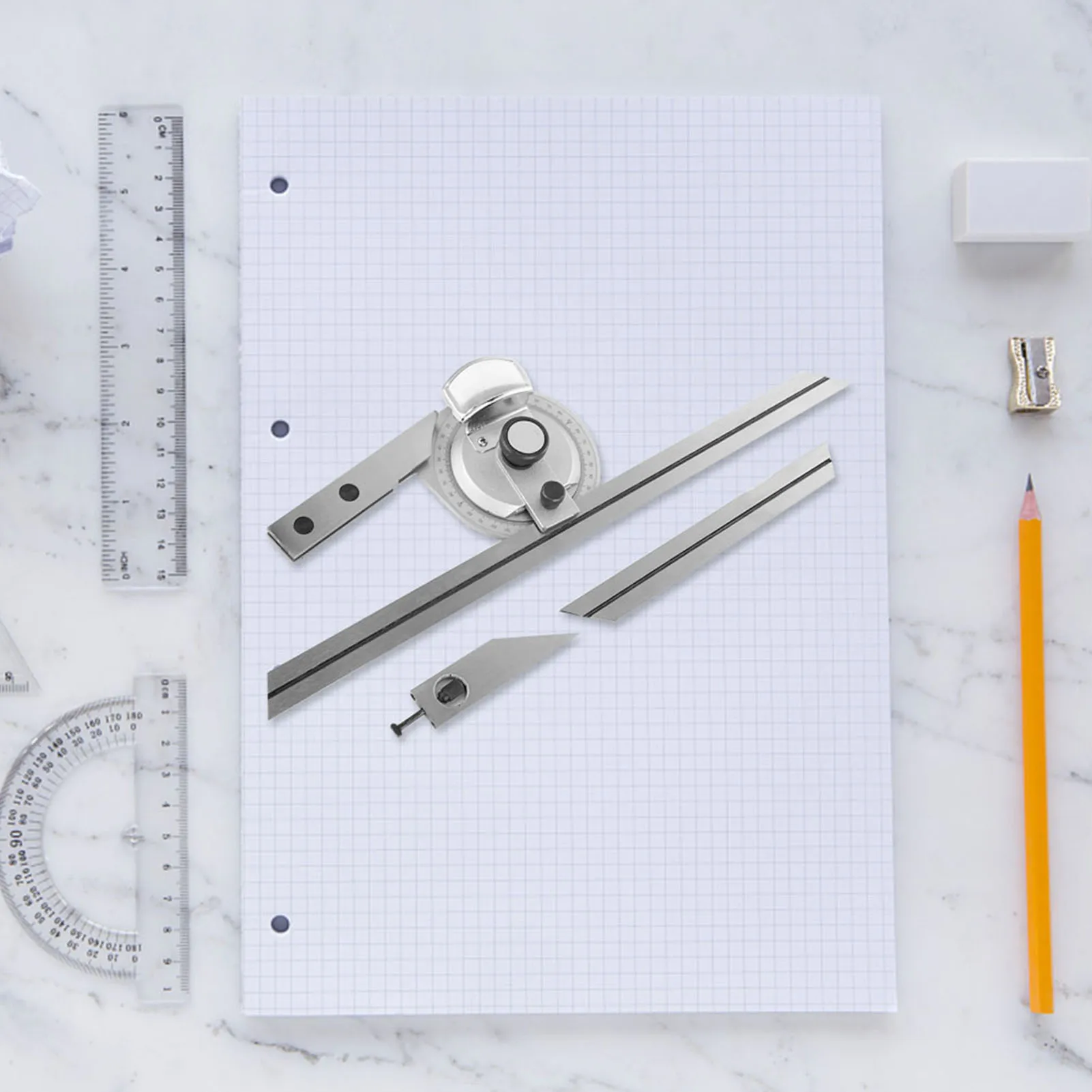 360 Degree Steel Universal Bevel Protractor Angle Finder Measuring Ruler W/ Magnifying Glass 360 Degree Protractor