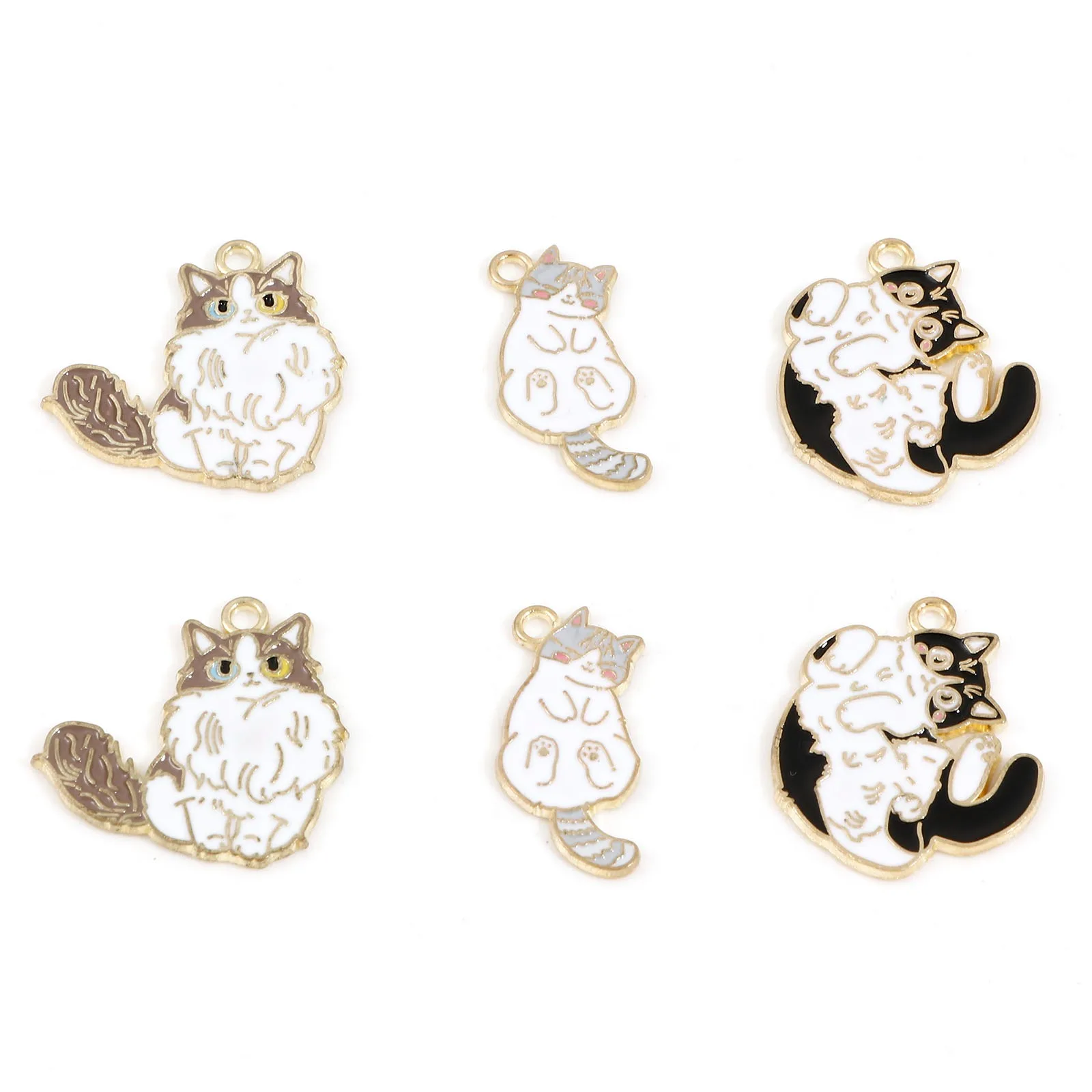 

10PCs Back Enamel Cat Charms Zinc Based Alloy Animal Bracelet Pendant Gold Color Multicolor Cat Necklace Diy Jewelry Findings