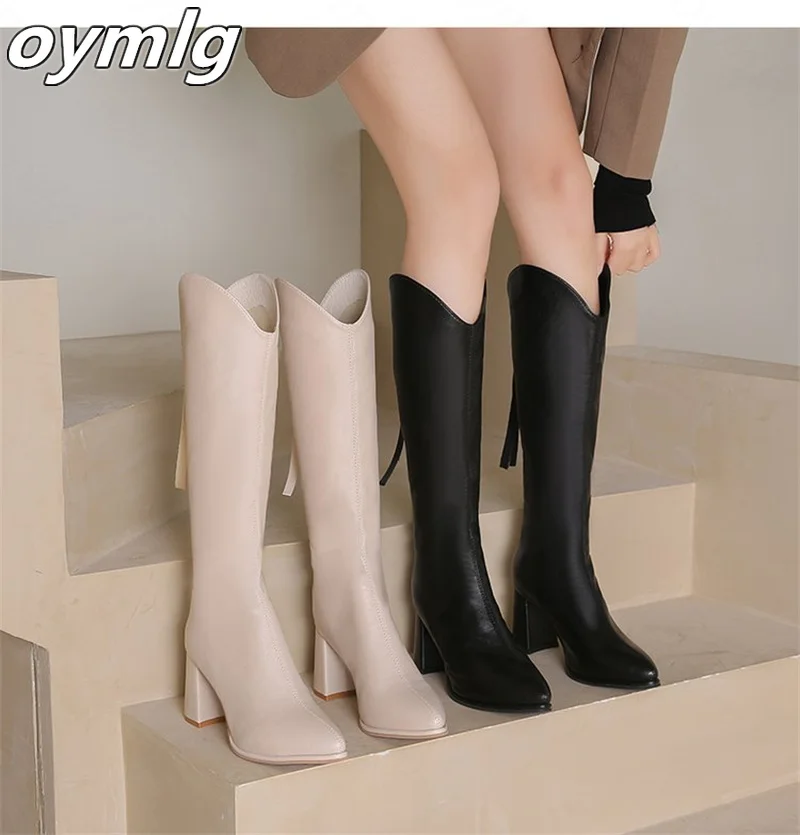 

Women's thick heel high heel but knee high elastic boots 2022 new long boots rear zipper shows thin pointed toe knight boots