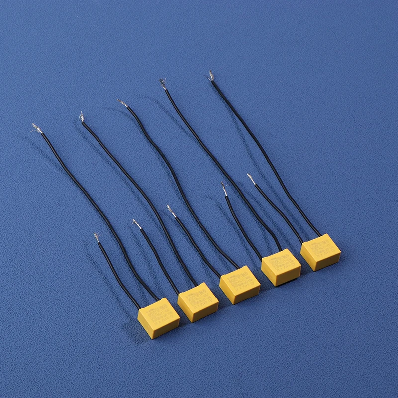 5Pcs AD K X2 Safety Capacitance Tape Line 0.15uF 0.22uF 0.33uF 0.47uF 250V-275V Housing Flexible Wire Capacitor For Touch Switch