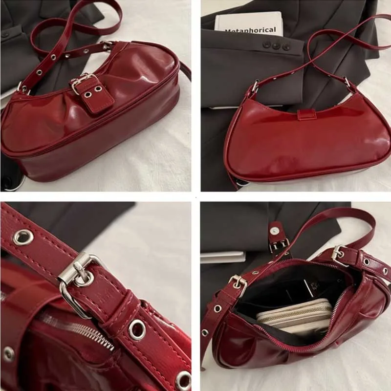 Retro Designer Buckle Armpit Bag Pu Leather Gothic Y2k Shoulder Bag Vintage Cross Body Spicy Girl Handbag Female Purses сумка