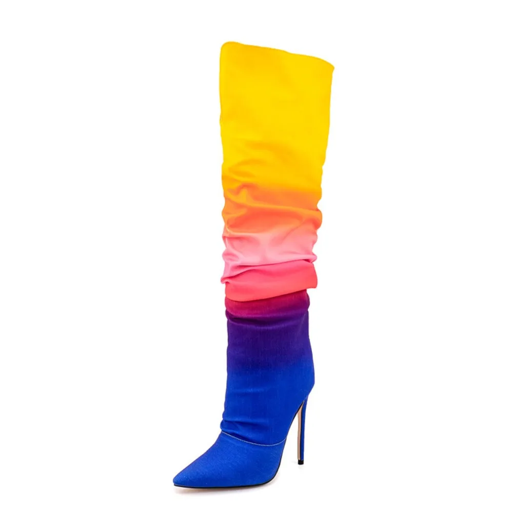 

High Quality European and American Fashion Banquet Runway Boots Women's Sexy Slim High Heel Gradient Pleated Sleeve Boots