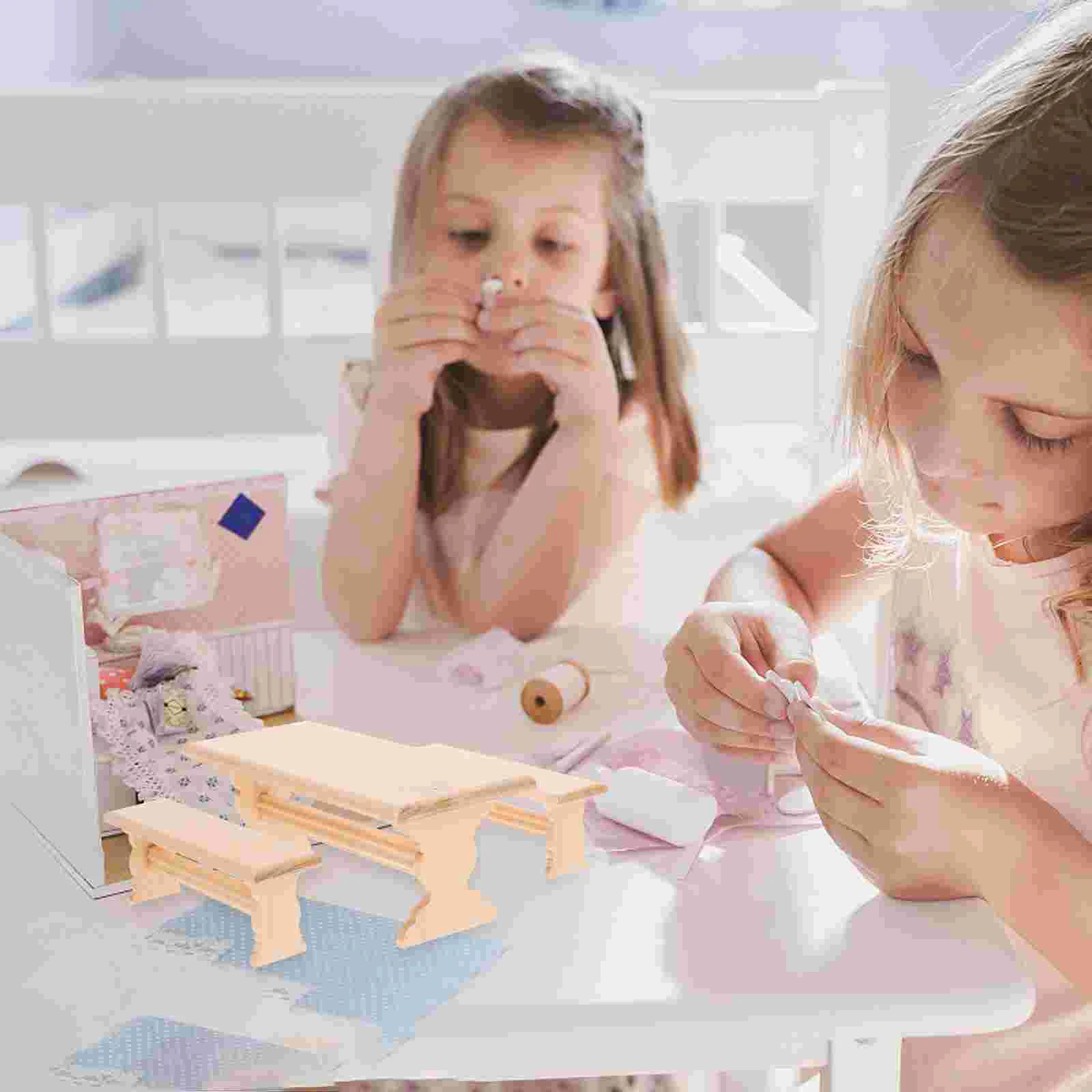 

Миниатюрная деревянная игрушка для дома, модель скамейки, стол, реквизит, набор реалистичных миниатюрных кукол