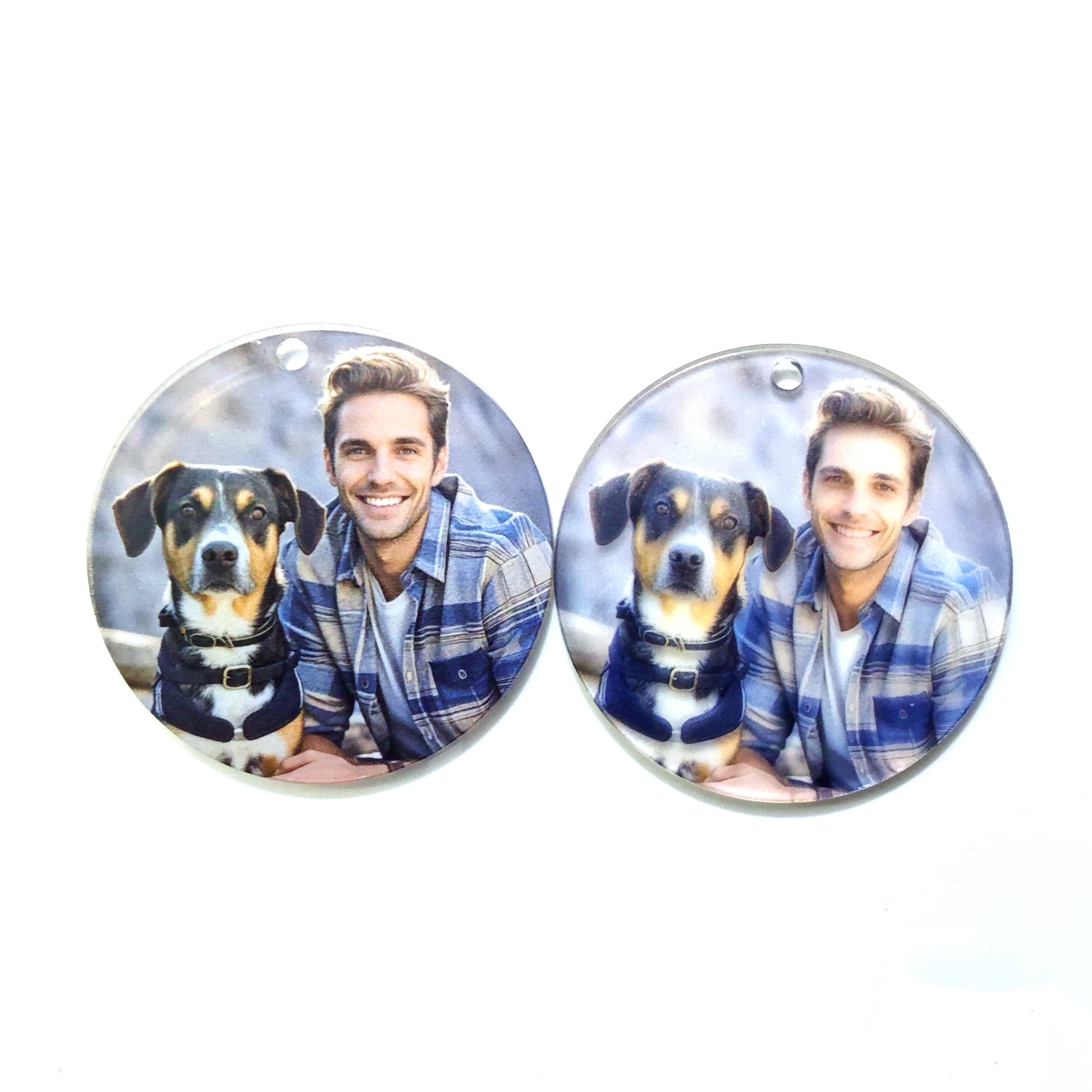 2PCS Transparent Acrylic Pet Collar Photo Tag Customization, Pet Commemorative Tag Keychain Christmas Pattern Customization