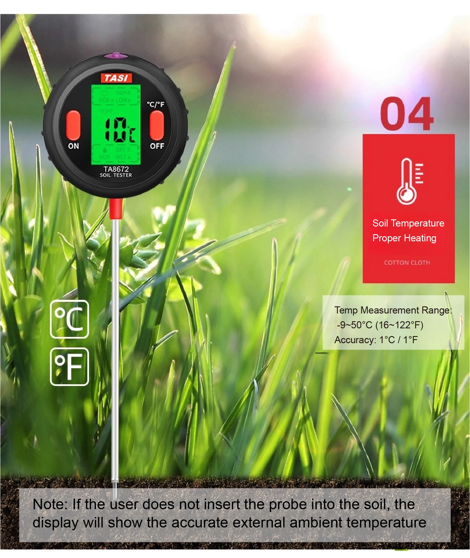 TA8671/TA8672 5-in-1 Soil tester moisture meter pH tester temperature light mete
