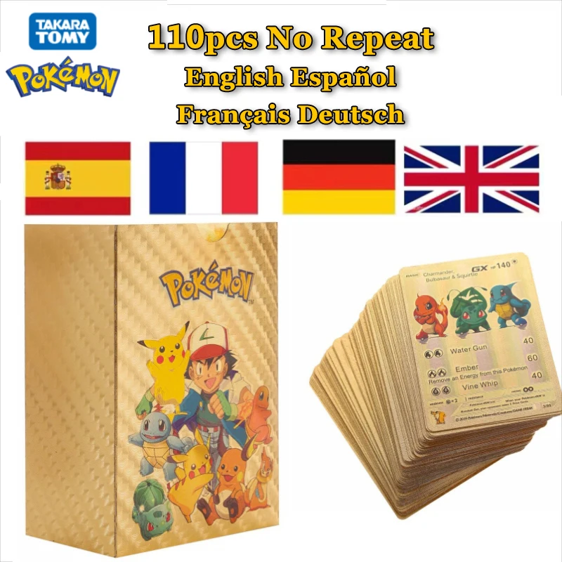 27-110 Pz Nessuna Ripetizione Carte Pokemon Oro Vmax Gx Ex Inglese Spagnolo Francese Tedesco Pikachu Collezione Rara Carta Da Battaglia Giocattoli Reg
