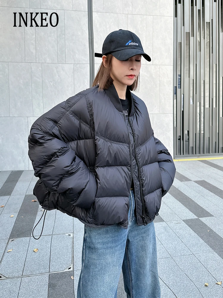 

Stylish Oversized 90% White duck down coat Warm Short Bomber jacket Women's 2024 Winter Gray Black Puffer outwear INKEO 3O376