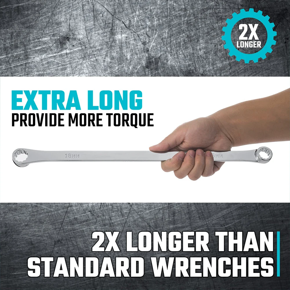 1 Pc Extra Long Double Box End Wrench Set Aviation Wrenches Strong Power Less Effort | Metric 8mm-19mm