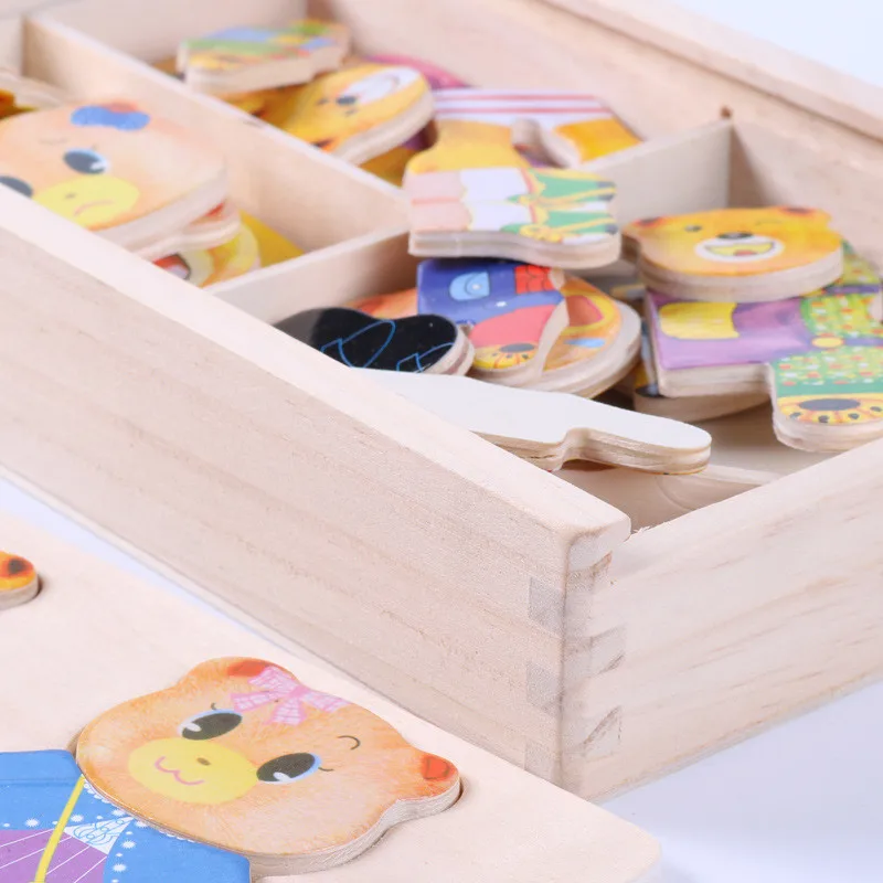 Children Puzzles Toys Little Bear Change Clothes Set Wooden Puzzle Early Education Jigsaw Dressing Game Toys For Baby Gifts