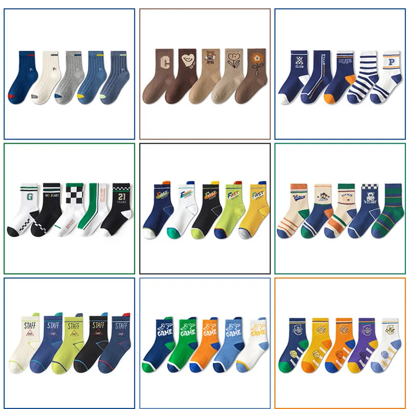 

Cotton Socks For Children Autumn Winter 5 Pairs Fashion Mid Tubes Baby Socks Casual Sport Kids Boys Girls Socks 1-12 Years