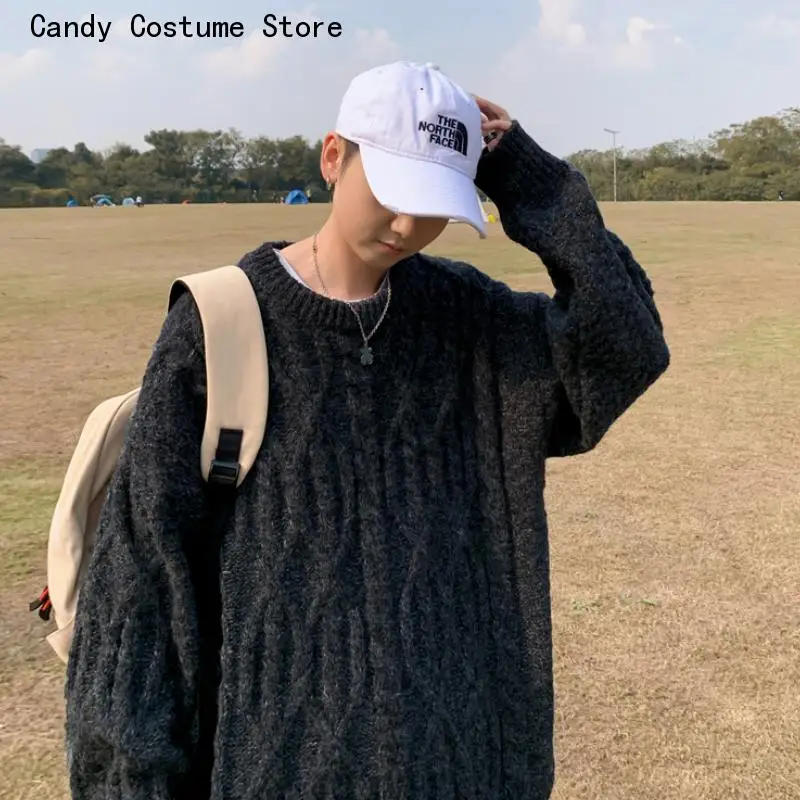 Thicker Streetwear Warm Teens  Sweaters Pullovers Men Male Knitting Baggy O-neck Design Couple Clothes Popular Ulzzang Ins