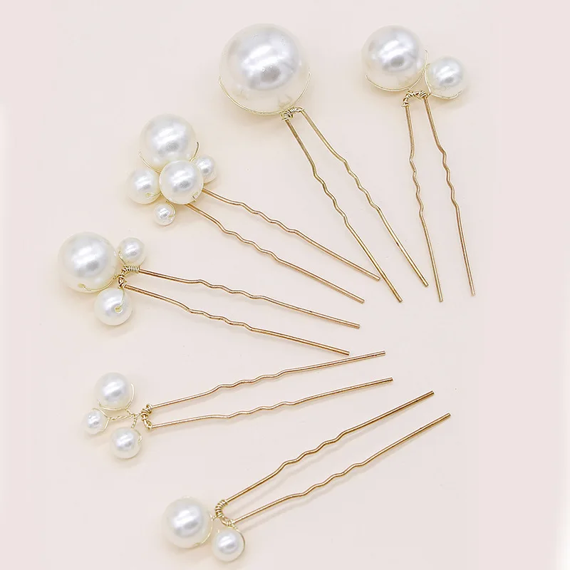 6-piece Set Fashion Women's White Pearl Alloy U-shaped Hairpin Bridal Wedding Hair Accessories Jewelry Headpiece jewelry set hair accessory hair headdress bridal headwear pearl hairpins