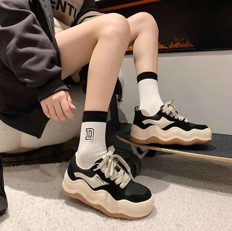 

Fashion Rainbow Colored Women's Shoes Spring New Wave Thick Sole Increase Colored Sports Casual Board Shoes For Women