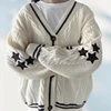Cute Warm Y2k Knitted ttpd Cardigan Women Oversized Star Embroidery Cardigans Long Sleeve Beige Women Holiday Cardigan 1