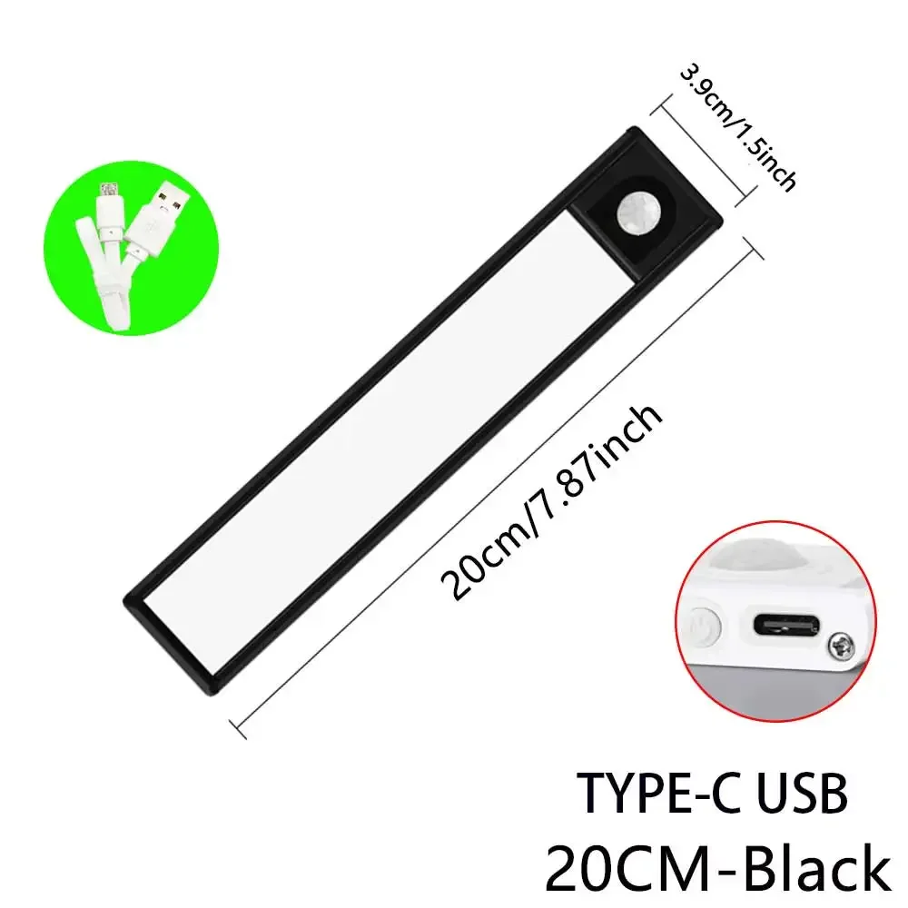 Tira LED Bajo Armario Luz Natural 60cm Recargable USB con Sensor