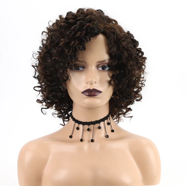 Synthetic African American Wig Natural Synthetic Short Afro Kinky Curly Wig Female Hair Ombre Brown Waving Wig for Woman Sale Dark Brown
