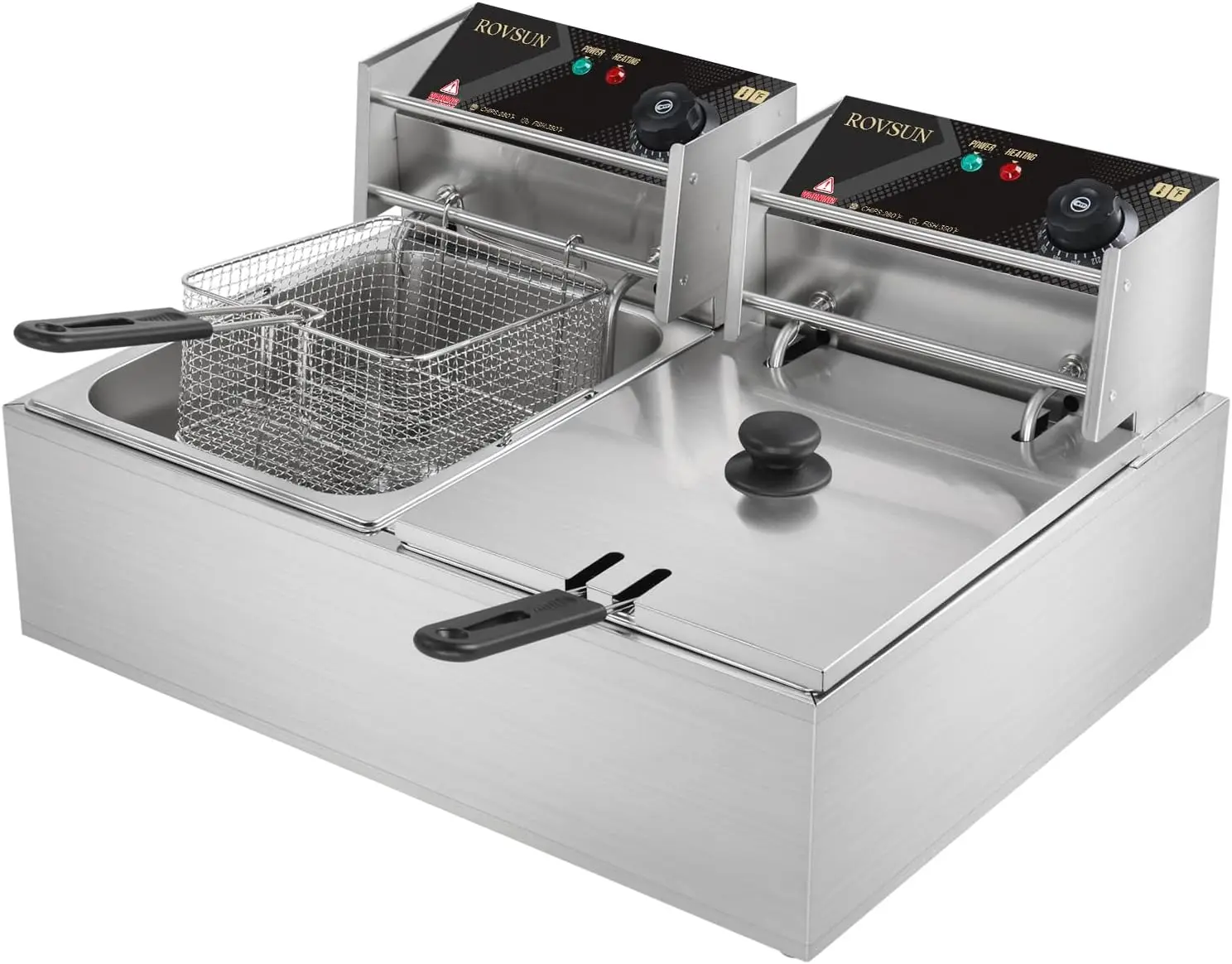22.8QT Electric Deep Fryer w/ 2 Baskets & Lids, 21.8L Stainless Steel Commercial Double Fryer, Countertop Kitchen Frying