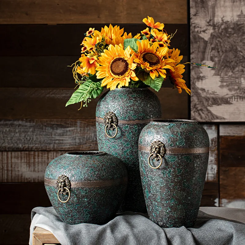 

Jingdezhen new Chinese style retro zen porch living room furnishings dried flowers water ceramic vase