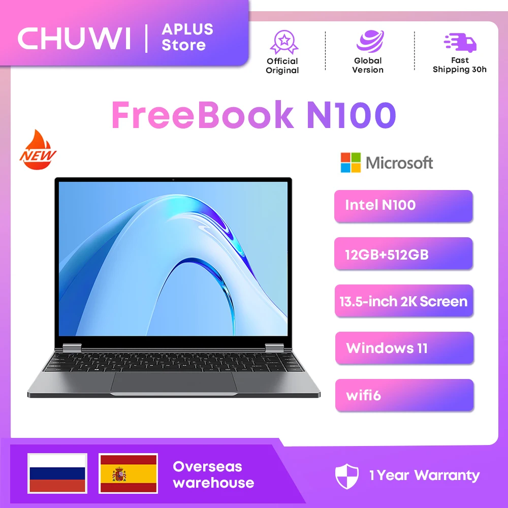 Ноутбук CHUWI FreeBook, Intel N100/i3 1215U, 13,5 дюйма, 12 Гб, LPDDR5 512 ГБ SSD