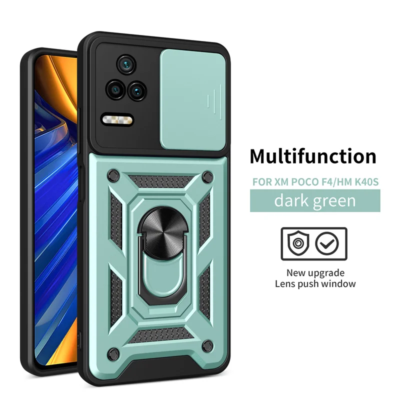 Magnetic Ring Bracket Armor Back Cover with Slide Camera Protector