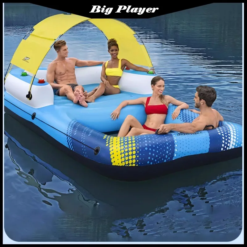 Oversized Inflatable Floating Island with Sunshade Floating Bed Mount 6